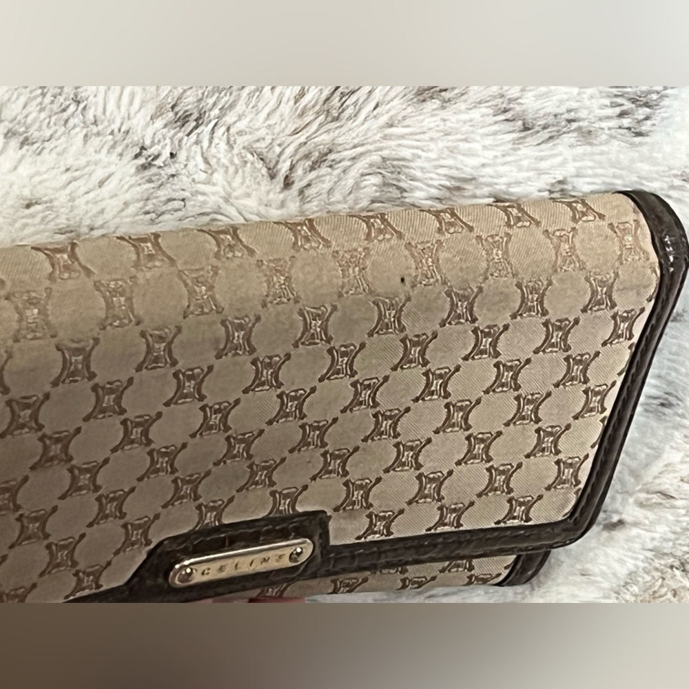 Celine Beige Macadam Canvas W/ Croc Embossed Leat… - image 4